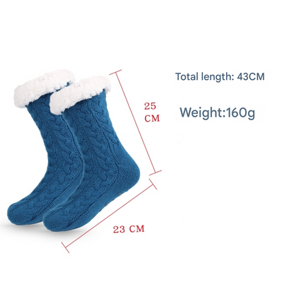 Black  Women's Fuzzy Slipper Socks - Warm Fleece Lined Thermal Cable Knit Socks with Non-Slip Grips