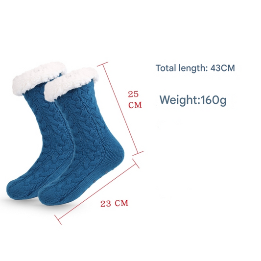 Black Women's Fuzzy Slipper Socks - Warm Fleece Lined Thermal Cable Knit Socks with Non-Slip Grips