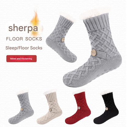 Grey Women's Cozy Cable Knit Slipper Socks - Plush Fleece Lined Thermal Socks with Non-Slip Grips