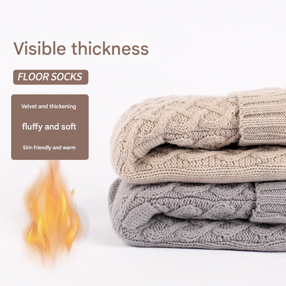 Khaki Women's Cozy Cable Knit Slipper Socks - Plush Fleece Lined Thermal Socks with Non-Slip Grips