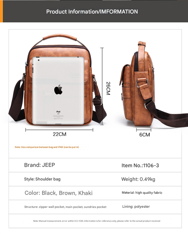 Black Men's Vintage Crossbody Bag - PU Leather Business Casual Shoulder Messenger Bag for iPad