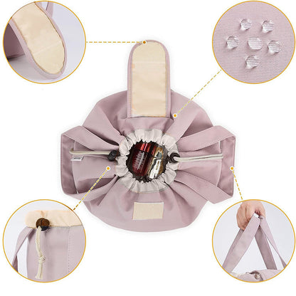 Pink New Large Capacity Portable Drawstring Makeup Bag - Travel Toiletry Bag with Fashionable Cosmetic Brush Storage