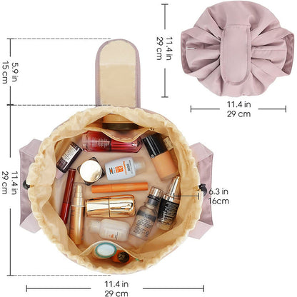 Pink New Large Capacity Portable Drawstring Makeup Bag - Travel Toiletry Bag with Fashionable Cosmetic Brush Storage