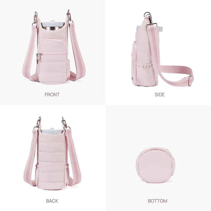 Black Women's Crossbody Water Bottle Bag-Perfect for Hiking and Cycling