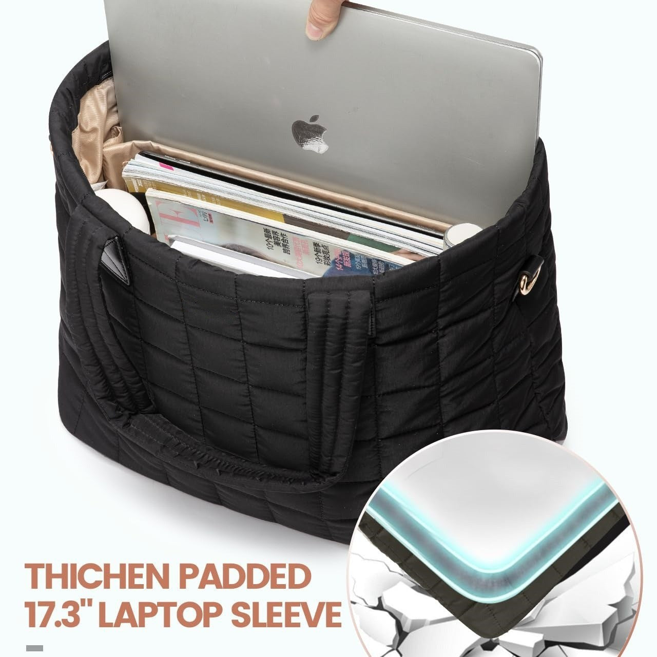 White New Large Capacity Tote Bag - Fashionable Quilted Women's Shoulder Bag and Laptop Bag