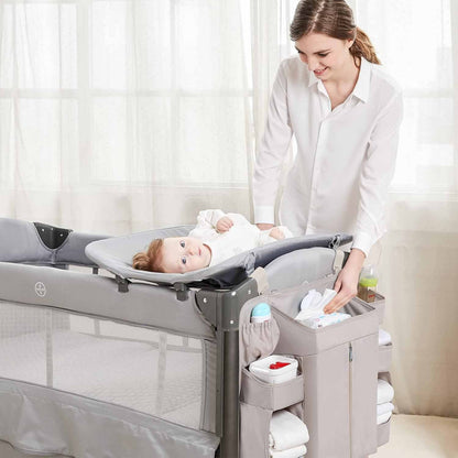Grey Foldable Baby Crib Storage Hanging Bag - Large Capacity Organizer for Cribs and Changing Tables