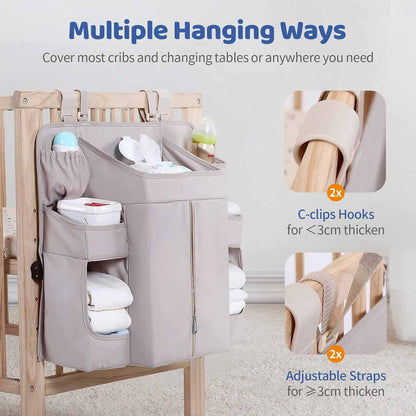 Pink Foldable Baby Crib Storage Hanging Bag - Large Capacity Organizer for Cribs and Changing Tables