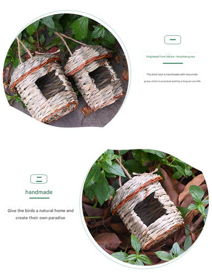 3-Piece Handcrafted Natural Grass Bird Nest - Eco-Friendly Pet Garden Decor(13*8cm)