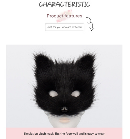 White Halloween Furry Fox Costume Set - Plush Mask, Ears Headband, Tail, and Paws for Cosplay