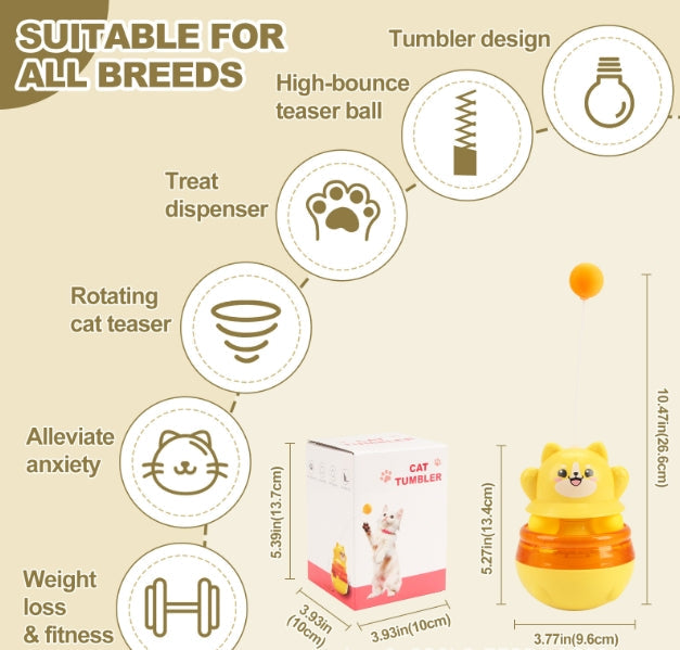 2-Piece Pink Interactive Cat Tumbler Toy - 3-in-1 Treat Dispensing Puzzle Feeder with Ball Track & Teaser Wand