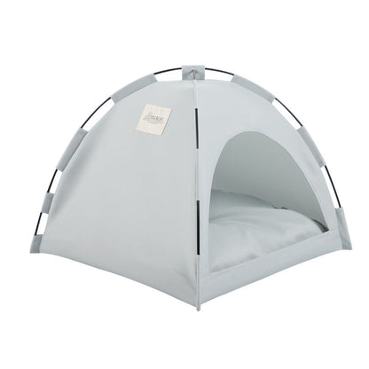 Grey Premium Portable Pet Tent Bed with Cooling Mat - Breathable Foldable Outdoor Indoor Cat Dog House Shelter for Summer(Size: S)