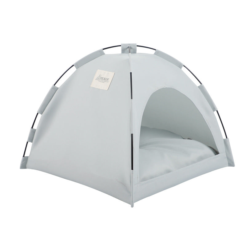 Grey Premium Portable Pet Tent Bed with Cooling Mat - Breathable Foldable Outdoor Indoor Cat Dog House Shelter for Summer(Size: L)