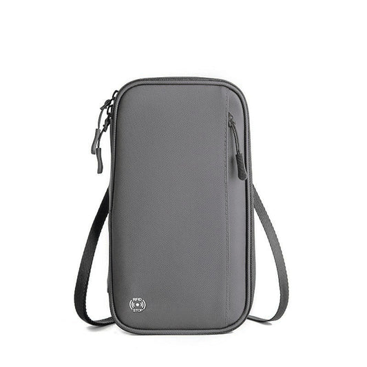 Grey RFID Blocking Travel Wallet - Multi-functional Large Capacity Passport Holder & Card Organizer with Adjustable Strap for Men & Women