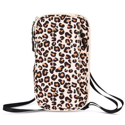 Leopard print RFID Blocking Travel Wallet - Multi-functional Large Capacity Passport Holder & Card Organizer with Adjustable Strap for Men & Women