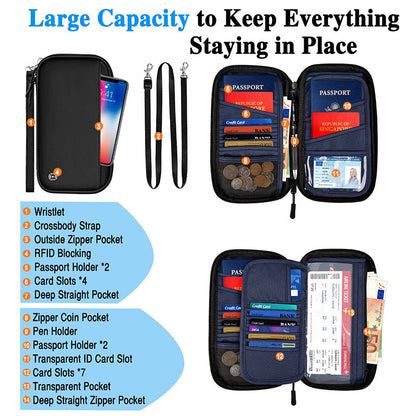 Leopard print RFID Blocking Travel Wallet - Multi-functional Large Capacity Passport Holder & Card Organizer with Adjustable Strap for Men & Women