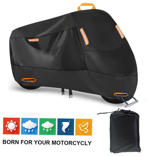 Heavy Duty 210D Waterproof Motorcycle Cover - All Season Outdoor Protection with Lock Holes & Windproof Buckles(Size: M)