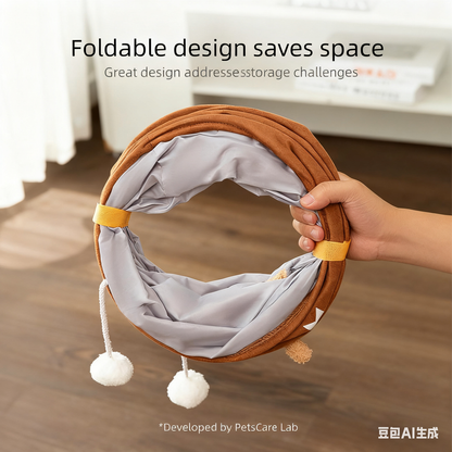 Grey Premium Soft Suede Cat Tunnel - Collapsible Play Tube with Peek-a-Boo Hole & Hanging Ball(0.8m)