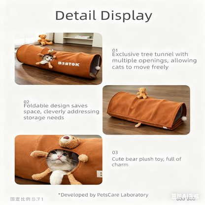 Grey Premium Soft Suede Cat Tunnel - Collapsible Play Tube with Peek-a-Boo Hole & Hanging Ball(0.8m)