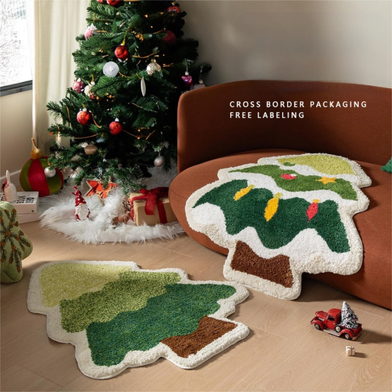 Brown Bowknot gingerbread man Festive Christmas Shaped Floor Mat - Plush Non-Slip Holiday Accent Rug