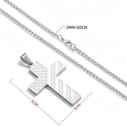 Silver Men's Textured Cross Necklace - Stainless Steel Pendant with Inspirational Message