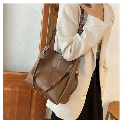 Black Chic 2-Piece Tote Bag Set - Large Capacity Commuter Handbag with Wide Strap Crossbody Purse
