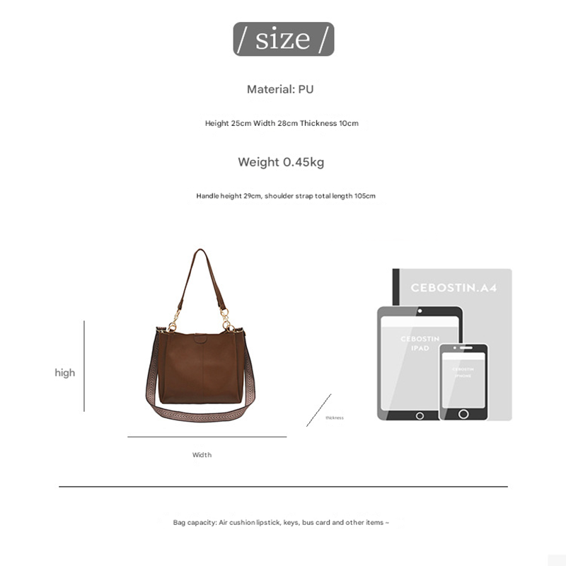 Black Chic 2-Piece Tote Bag Set - Large Capacity Commuter Handbag with Wide Strap Crossbody Purse
