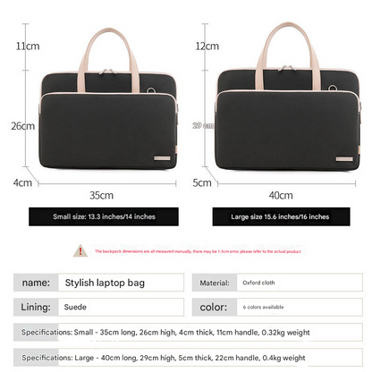 Black Chic Padded Laptop Bag for 15.6-Inch Notebooks - Versatile Shoulder Briefcase with Trolley Strap