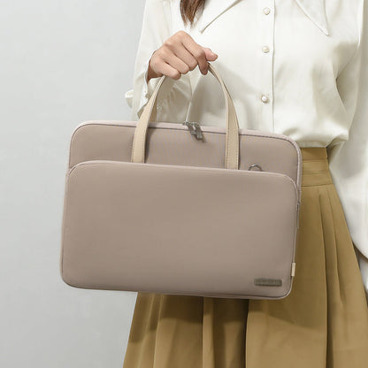 Beige Chic Padded Laptop Bag for 15.6-Inch Notebooks - Versatile Shoulder Briefcase with Trolley Strap