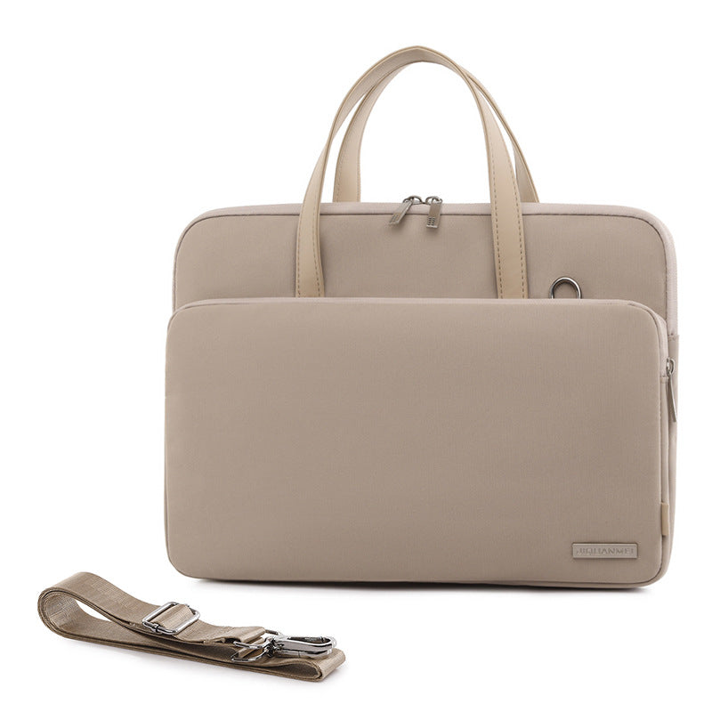 Beige Chic Padded Laptop Bag for 15.6-Inch Notebooks - Versatile Shoulder Briefcase with Trolley Strap