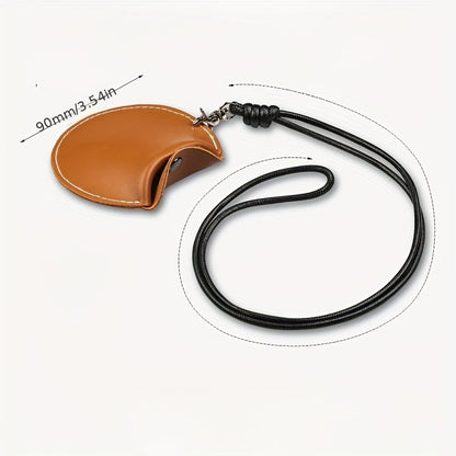 Chocolate color Stylish Leather Earbud Pouch with Lanyard - Portable & Compact Coin Purse for Small Items