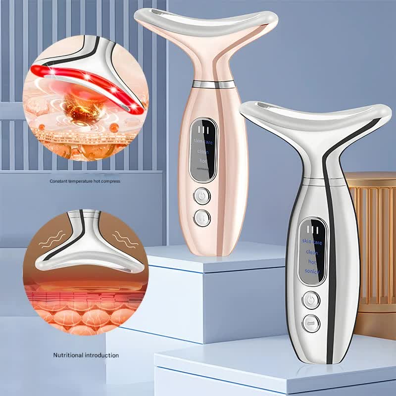 Multi-Functional Neck & Face Beauty Massager - Constant Heat, Ion Infusion & Sonic Vibration(gold)