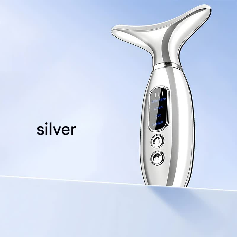 Multi-Functional Neck & Face Beauty Massager - Constant Heat, Ion Infusion & Sonic Vibration(silver)