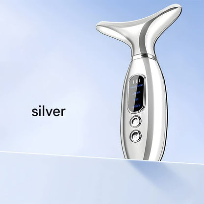 Multi-Functional Neck & Face Beauty Massager - Constant Heat, Ion Infusion & Sonic Vibration(silver)