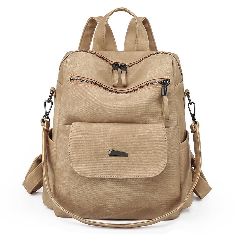 Stylish Women's PU Leather Backpack - Versatile Shoulder Bag with Multiple Pockets(Khaki)