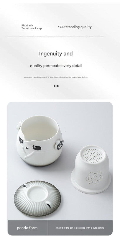 Adorable Panda Design Ceramic Tea Infuser Mug Set - 310ml Travel Crackle Glaze Cup with Lid & Strainer(orange)