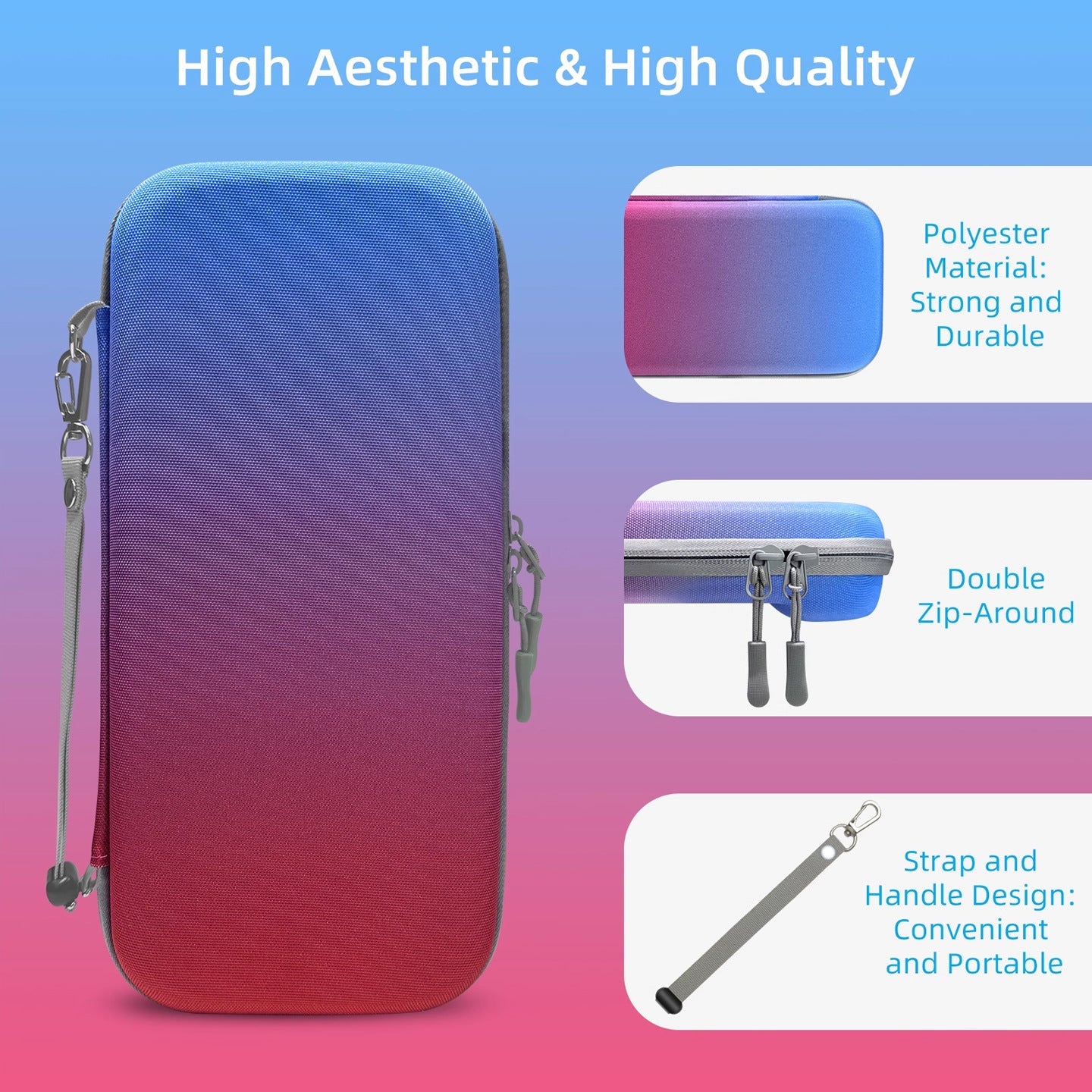 Portable Hard Shell Travel Case for Nintendo Switch/Switch Lite/OLED - Game Card Slots & Accessory Pocket(Gradient gray and white)
