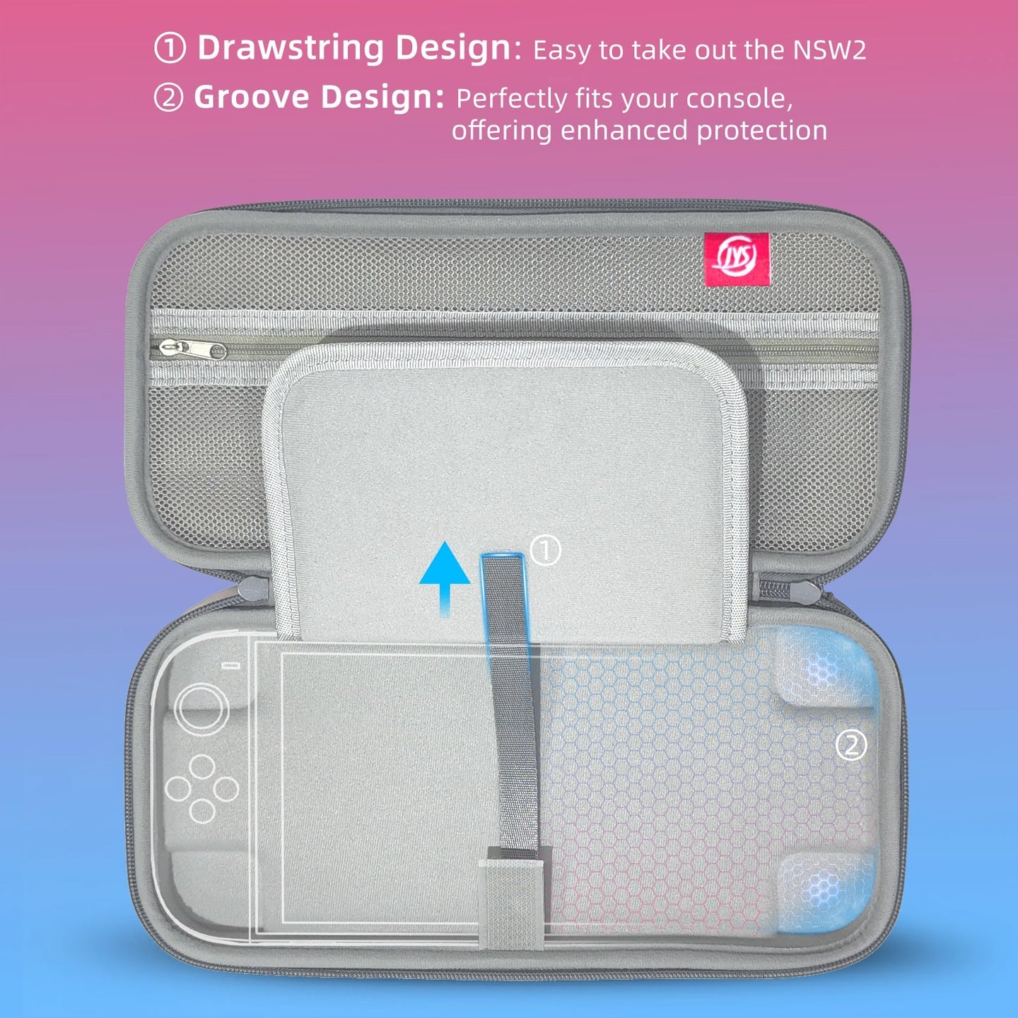 Portable Hard Shell Travel Case for Nintendo Switch/Switch Lite/OLED - Game Card Slots & Accessory Pocket(Gradient gray and white)