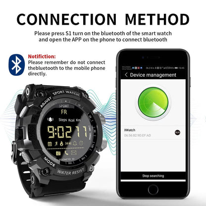 Rugged Sports Smartwatch - 50M Waterproof, 24H 3D Pedometer, Bluetooth Notifications & Long Battery Life(Black with red text)