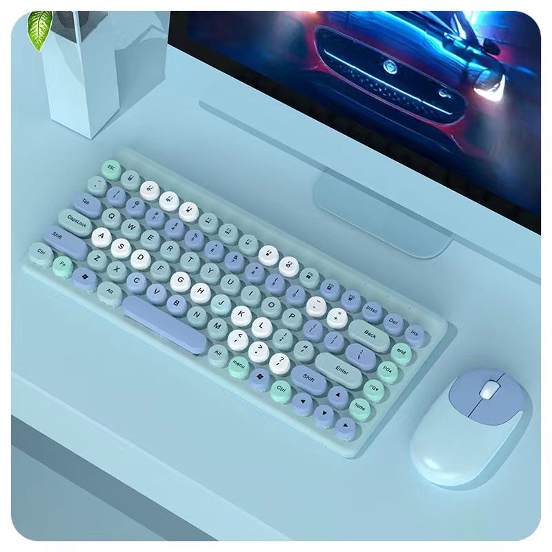 Wireless Keyboard & Mouse Combo - Retro Round Keycaps, 2.4GHz Ergonomic Design(black)
