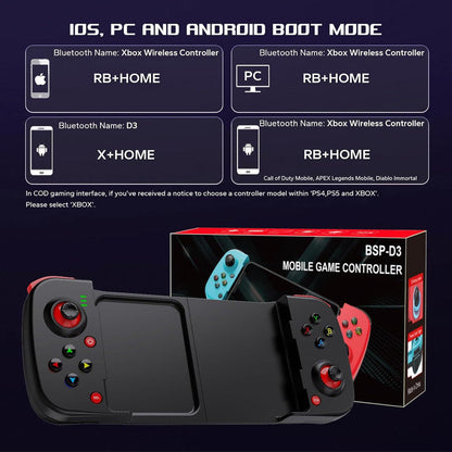 Portable Telescopic Mobile Game Controller - Bluetooth 5.0, iOS/Android/PC Compatible, 400mAh Battery(white)