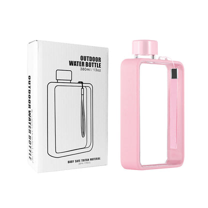 Slim Tritan Flat Water Bottle - 380ml BPA-Free, Leakproof with Leather-Textured Sleeve & Strap(pink)