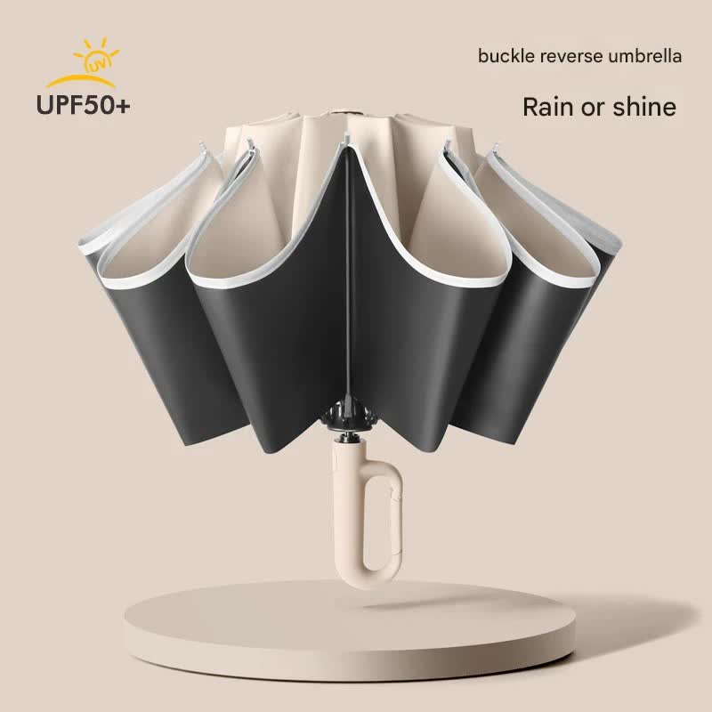 Automatic Open/Close Umbrella with UPF50+ Sun Protection - 10-Rib Windproof Design, Carabiner Handle(grey)