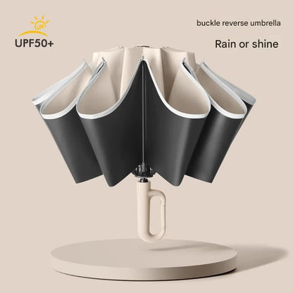 Automatic Open/Close Umbrella with UPF50+ Sun Protection - 10-Rib Windproof Design, Carabiner Handle(grey)