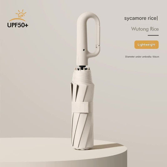 Automatic Open/Close Umbrella with UPF50+ Sun Protection - 10-Rib Windproof Design, Carabiner Handle(Beige)