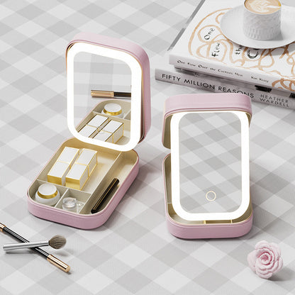 Portable Jewelry & Makeup Organizer Box with LED Touch Mirror - Rechargeable, Adjustable Lighting(white)