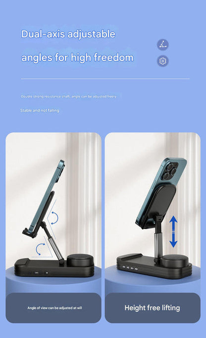 Foldable Desktop Phone Stand with Bluetooth 5.3 Speaker - Adjustable Angle & Height, TF/Line-In(black)