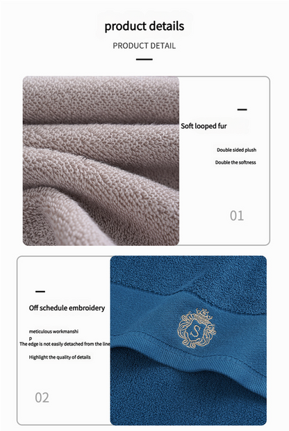 Premium Absorbent Cotton Towel Set - Soft Bath & Hand Towels with Double-Sided Plush(blue)