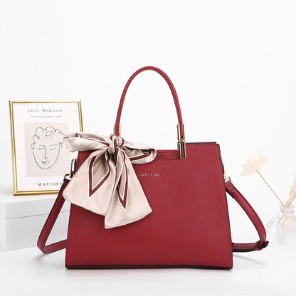 Fashionable Synthetic Leather Crossbody Bag with Detachable Scarf - Multiple Compartments for Daily Essentials(Wine Red)