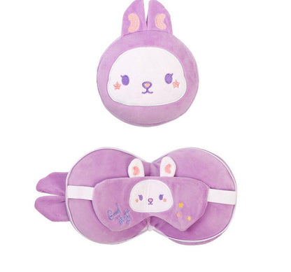 2-in-1 Convertible Eye Mask & Travel Neck Pillow Set - Plush Fabric with Snap Closure(purple)