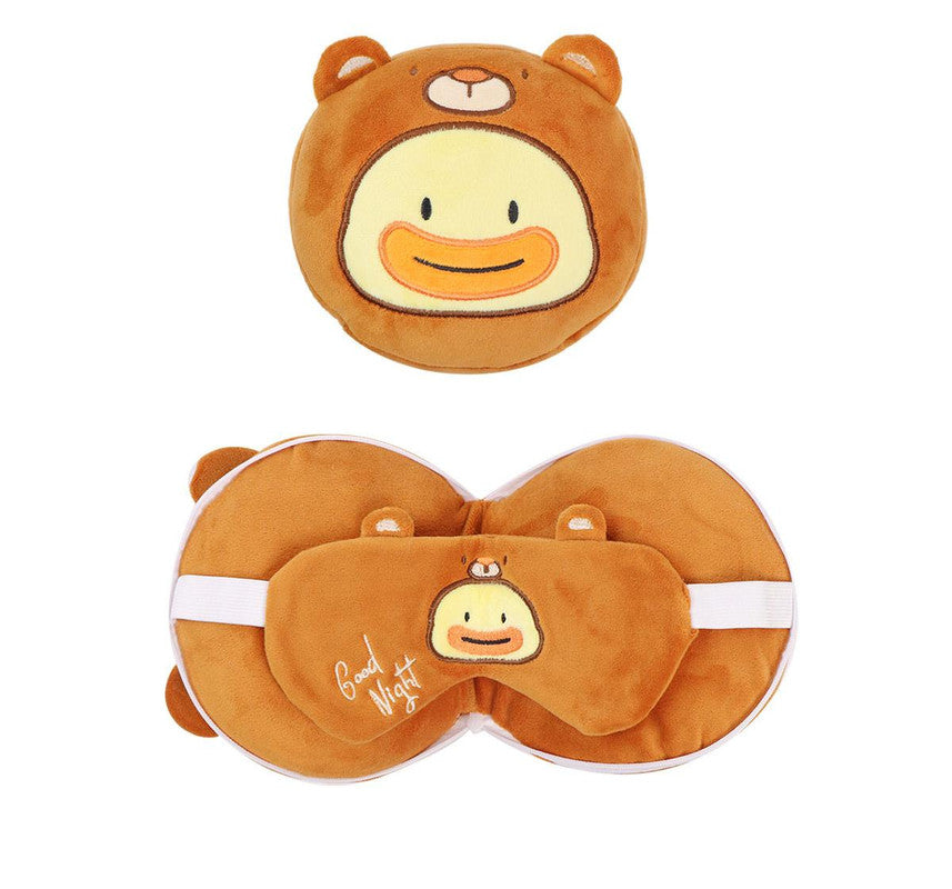 2-in-1 Convertible Eye Mask & Travel Neck Pillow Set - Plush Fabric with Snap Closure(brown)
